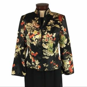 Black Floral 8P Dinner Jacket Mandarin Collar
